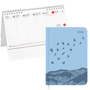 Tischkalender und Buchkalender blau